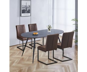 Cullompton Large 160cm Oval Table with 4 Brown Leather Effect Chairs
