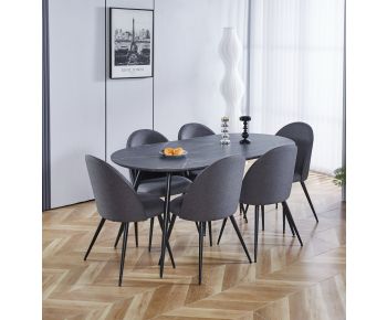 Cullompton Large 160cm Oval Table with 6 Grey Curved Back Chairs