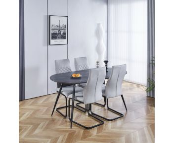 Cullompton Large 160cm Oval Table with 4 Grey High Back Chairs