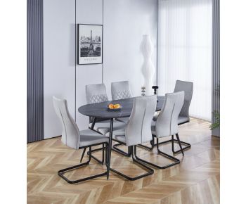 Cullompton Large 160cm Oval Table with 6 Grey High Back Chairs