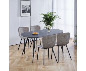 Cullompton Large Oval Table (1.6m) with 4 Taupe Leather Effect Chairs