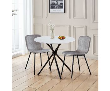 Cullompton Small Round Dining Table 90cm with 2 Taupe Leather Effect Chairs