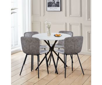 Cullompton Small Round Dining Table 90cm with 4 Taupe Leather Effect Chairs