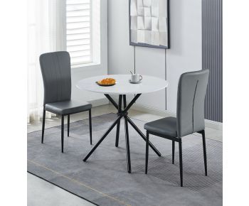 Cullompton Small Round Dining Table 90cm with 2 Grey Faux Leather High Back Chairs