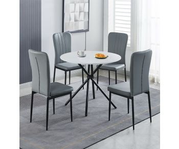 Cullompton Small Round Dining Table 90cm with 4 Grey Faux Leather High Back Chairs