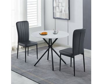 Cullompton Small Round Dining Table 90cm with 2 Black Faux Leather High Back Chairs