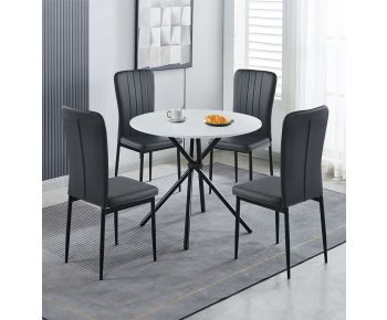 Cullompton Small Round Dining Table 90cm with 4 Black Faux Leather High Back Chairs