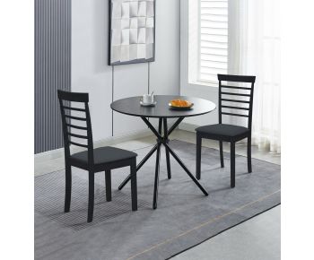 Cullompton Small Round Dining Table 90cm with 2 Black Finish Fabric Chairs