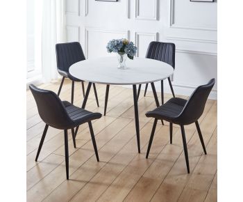 Cullompton Large Round Dining Table (1.2m) with 4 Black Bonded Leather Chairs