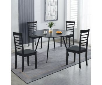 Cullompton Large Round Dining Table 120cm with 4 Black Finish Chairs