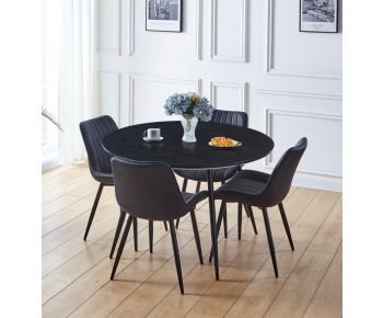 Cullompton Large Black Round Dining Table (1.2m) with 4 Black Bonded Leather Chairs