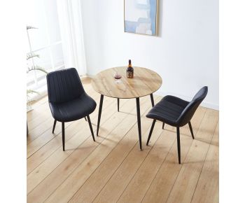 Cullompton Small Round Dining Table (90cm) with 2 Black Bonded Leather Chairs