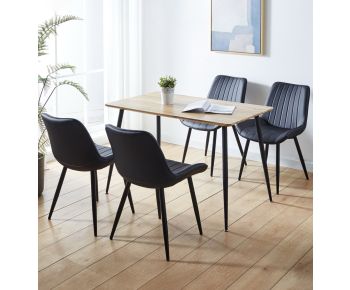 Cullompton Small Rectangular Dining Table (120cm) with 4 Black Bonded Leather Chairs