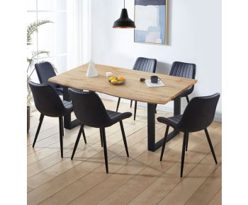 Cullompton Large Dining Table (1.6m) with 6 Black Bonded Leather Chairs