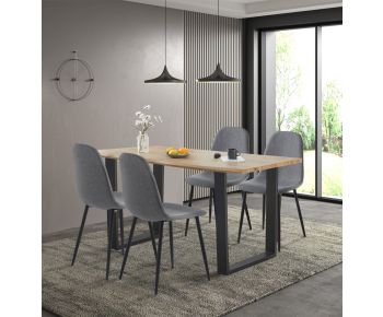 Cullompton Large Dining Table (1.6m) with 4 Dark Grey Fabric Chairs