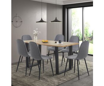 Cullompton Large Dining Table (1.6m) with 6 Dark Grey Fabric Chairs