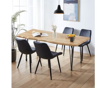 Cullompton Large Dining Table Live Edge Effect Top (1.6m) with 4 Black Bonded Leather Chairs