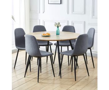 Cullompton Large Round Dining Table Light Oak Effect Top (120cm) with 6 Chairs
