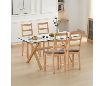 Cullompton Dining Table Glass Top (160cm) with 4 Grey Fabric Ladder Back Chairs