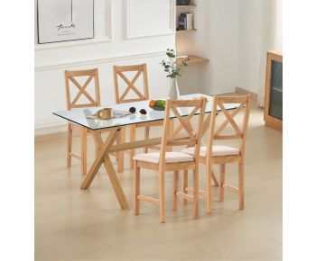 Cullompton Dining Table Glass Top (160cm) with 4 Beige Fabric Cross Back Chairs