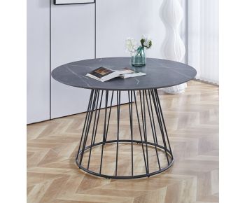 Cullompton Round Dining Table 120cm with Grey Marble Effect Top and Black Base