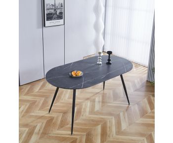 Cullompton Oval Dining Table 160cm with Grey Marble Effect Top and Black Legs