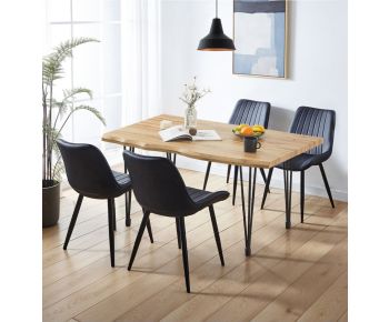 Cullompton Large Dining Table (1.2m) with 4 Black Bonded Leather Chairs