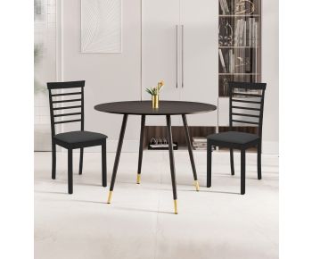 Finley Small Round Dining Table in Black Finish with 2 Black Wooden Chairs
