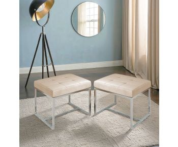Finley Velvet Stool in Velvet Cream with Metal Base (Pair)
