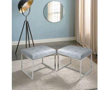 Finley Velvet Stool in Soft Grey Colour with Metal Base (Pair)