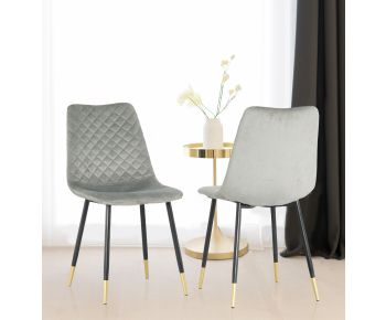 Pair of Velvet Dining Chair (CHA201) with Metal Legs - Silver Grey