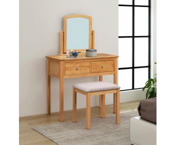 Hereford Oak Dressing Table Set with Stool and Mirror