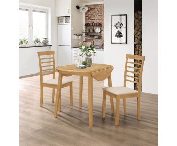 Ledbury Drop Leaf Round Table Set with 2 Chairs in Light Oak Finish