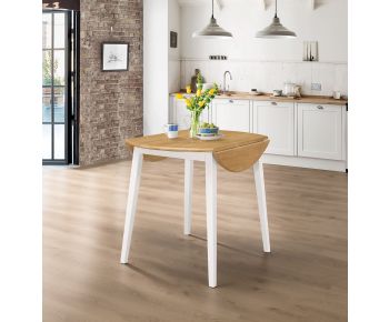 Ledbury Drop Leaf Round Table in White Painted and Oak Finish