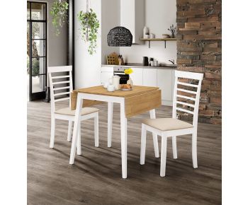 Ledbury Drop Leaf Rectangular Table with 2 Chairs in White Painted and Oak Finish