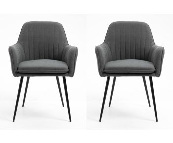 Pair of Dark Grey Fabric Armchair with Metal Legs