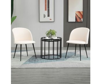 Pair of Fabric Dining Chair with Metal Legs - Beige