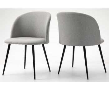 Pair of Fabric Dining Chair with Metal Legs - Light Grey