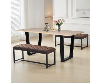 Dudley 1.5m Dining Table Set with 2 Deluxe Leather Effect Benches