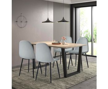 Dudley 1.5m Dining Table Set with 4 Silver Grey Fabric Chairs