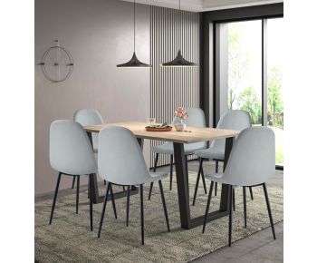Dudley 1.5m Dining Table Set with 6 Silver Grey Fabric Chairs