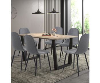 Dudley 1.5m Dining Table Set with 6 Dark Grey Fabric Chairs