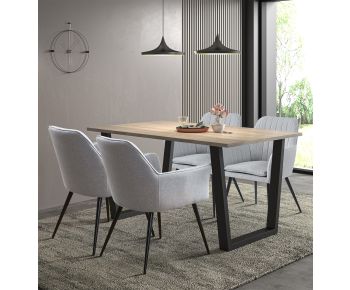 Dudley 1.5m Dining Table Set with 4 Grey Fabric Dining Chairs with Armrest