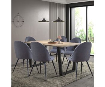 Dudley 1.5m Dining Table Set with 6 Grey Fabric Curved Back chairs