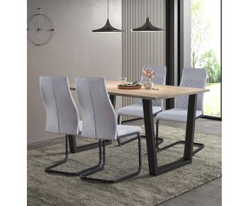 Dudley 1.5m Dining Table Set with 4 Light Grey High Back Chairs