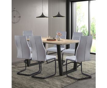 Dudley 1.5m Dining Table Set with 6 Light Grey High Back Chairs