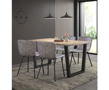 Dudley Dinning Table 1.5m with 4 Taupe Leather Effect Chairs