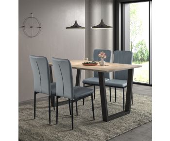 Dudley Dinning Table 1.5m with 4 Light Grey Leather Effect Chairs