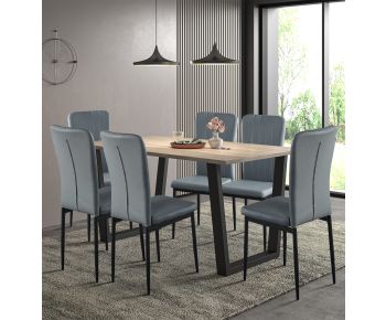 Dudley Dinning Table 1.5m with 6 Light Grey Leather Effect Chairs