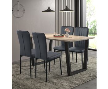 Dudley Dinning Table 1.5m with 4 Black Leather Effect Chairs